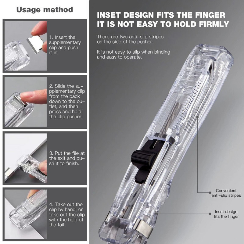 Jäljeta klammerdaja Metallklambriga Push Clipper Paberi fikseerimine Korraldatav klammerdaja Korduvkasutatav kaasaskantav Push Clamp Kontori hoiutarvikud