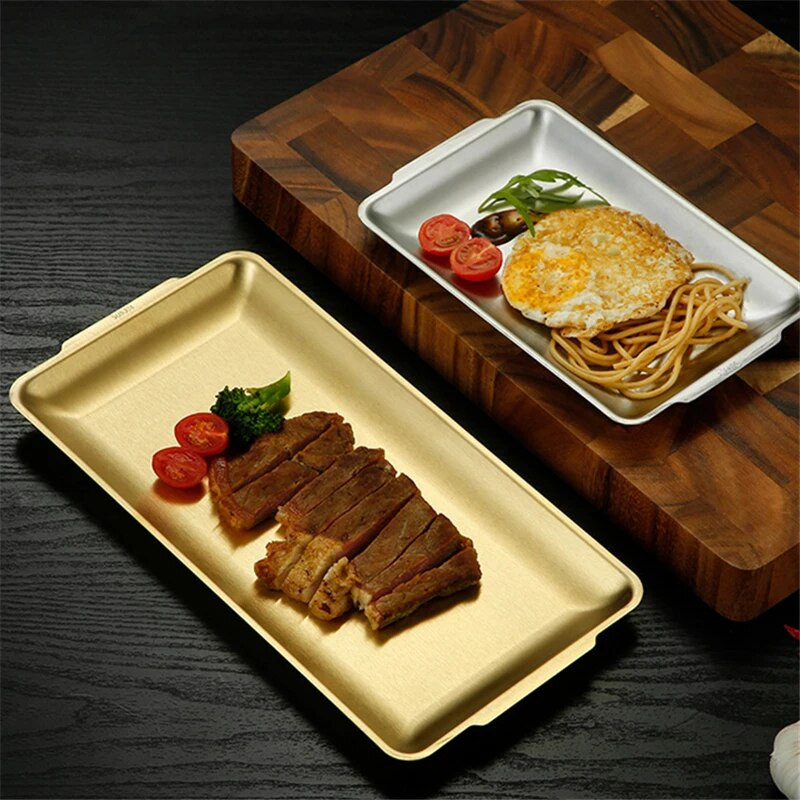 Sutirštinti nerūdijančio plieno maisto saugojimo negilūs padėklai BBQ suši plokščias patiekalas duona tešla Kepimo skarda Virtuvė vaisių daržovių lėkštė