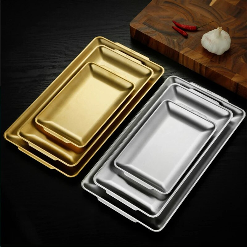 Sutirštinti nerūdijančio plieno maisto saugojimo negilūs padėklai BBQ suši plokščias patiekalas duona tešla Kepimo skarda Virtuvė vaisių daržovių lėkštė