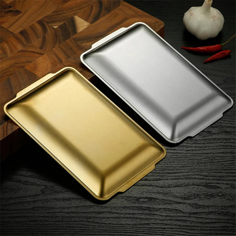 Sutirštinti nerūdijančio plieno maisto saugojimo negilūs padėklai BBQ suši plokščias patiekalas duona tešla Kepimo skarda Virtuvė vaisių daržovių lėkštė