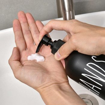 Μπουκάλι δοσομετρητή σαπουνιού Ματ Μαύρη Κουζίνα με επαναγεμιζόμενο πιάτα πιάτων Τύπου Μπουκάλι Μπαμπού Ξύλινη Αντλία Μπουκάλι αποθήκευσης μπάνιου 500ML