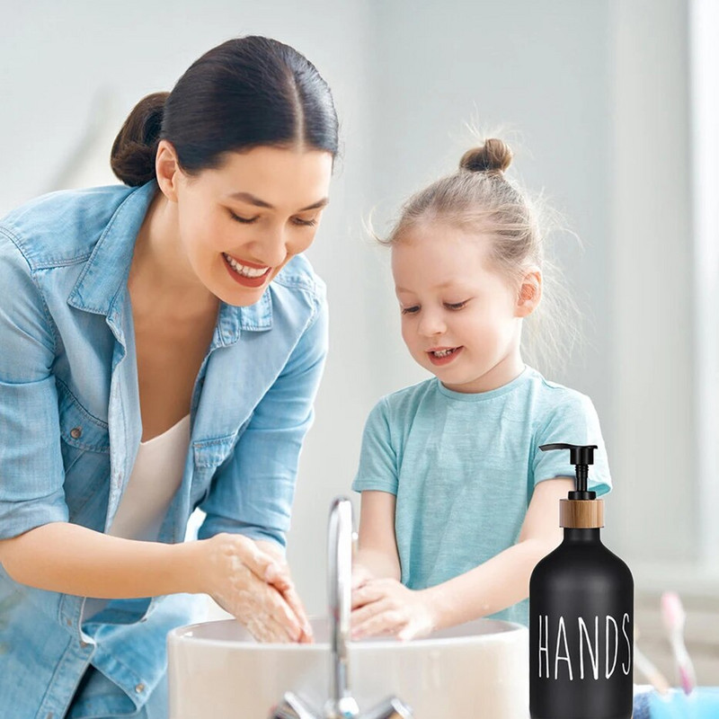 Szappan adagoló palack matt fekete konyhai újratölthető kézi edények présüveg bambusz fa szivattyú fürdőszobai tároló palack 500 ml
