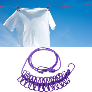 12 щипки Въже за дрехи Ветроустойчиво въже Поставка за сушене на плат Връв за окачване На открито Къмпинг Пътуване Въже за пране Въже