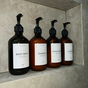 Ξαναγεμιζόμενο Amber Shampoo Shower Gel Empty Bottles with Pump Shampoo Conditioner Dispenser για το μπάνιο ξενοδοχείου 500ml