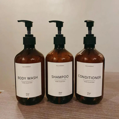 Ξαναγεμιζόμενο Amber Shampoo Shower Gel Empty Bottles with Pump Shampoo Conditioner Dispenser για το μπάνιο ξενοδοχείου 500ml