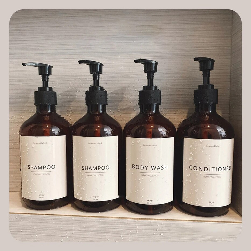 Ξαναγεμιζόμενο Amber Shampoo Shower Gel Empty Bottles with Pump Shampoo Conditioner Dispenser για το μπάνιο ξενοδοχείου 500ml