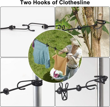 Поставка за сушене на дрехи Въже, прибиращо се преносимо въже за съхранение Връв за дрехи с 12 щипки за връв за сушене на пране Къмпинг