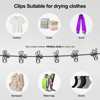 Ράφι στεγνώματος ρούχων Σχοινί αναδιπλούμενο φορητό φορητό αποθηκευτικό ρούχων Σειρά ρούχων με 12 κλιπ για γραμμή στεγνώματος ρούχων Camping