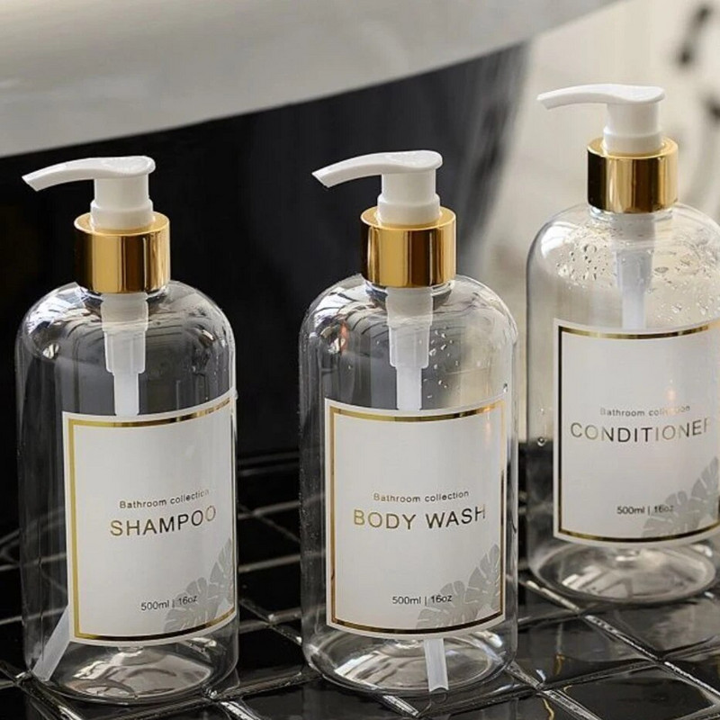 500 ml Vonios kambario dozatoriai Šampūno ir kondicionieriaus dozatorių buteliukai Daugkartinio užpildymo losjono preso tipo buteliukas Vonios kambario priedai