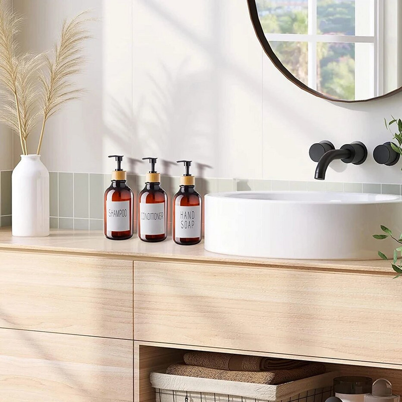 300/500 ml vannitoa dosaator šampoon ja palsam duši seebi pudel Apteegi losjoon seinakinnitusega bambuspumbaga seebi dosaator