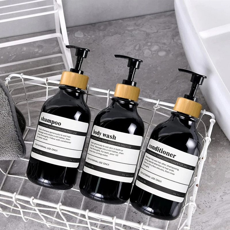 300/500 ml vannitoa dosaator šampoon ja palsam duši seebi pudel Apteegi losjoon seinakinnitusega bambuspumbaga seebi dosaator