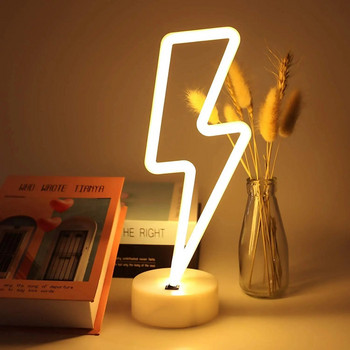Светлина за декор на бар LED неонова табела с форма на мълния USB, работеща с батерии, декорация на спалня за домашно парти, нощна лампа за всекидневна