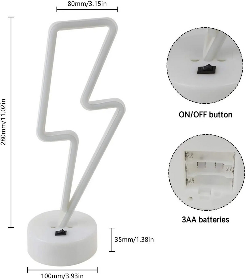 Svjetlo za uređenje bara LED neonski natpis U obliku munje USB Dekoracija spavaće sobe na baterije za kućnu zabavu Noćna lampa za dnevnu sobu