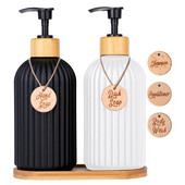 Δοχείο σαπουνιού strip with bamboo Pump Refillable Shampoo Conditioner Χέρια και πιάτα Μπουκάλι σαπουνιού για μπάνιο κουζίνας