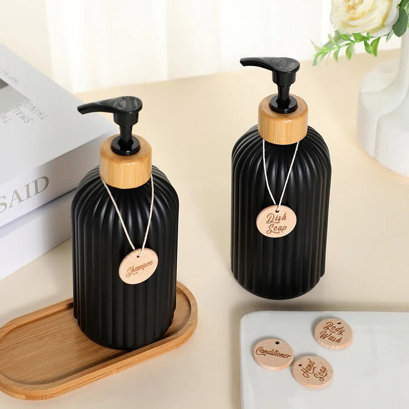 Δοχείο σαπουνιού strip with bamboo Pump Refillable Shampoo Conditioner Χέρια και πιάτα Μπουκάλι σαπουνιού για μπάνιο κουζίνας
