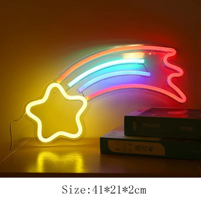 Meteor Neon Φωτάκια Νέον Πινακίδες μπαρ για πάρτι τοίχου φωτιστικό για βιτρίνα καταστήματος Χριστουγεννιάτικη πρωτοχρονιάτικη διακόσμηση Πολύχρωμη λάμπα νέον Τροφοδοτείται από USB