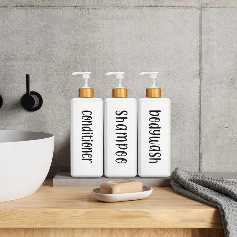Dozatori za kupaonicu od 500 ml Kvadratni dozatori šampona za gel za tuširanje Dozatori za pranje tijela Punjive boce s pumpicom od bambusa Posude za losione