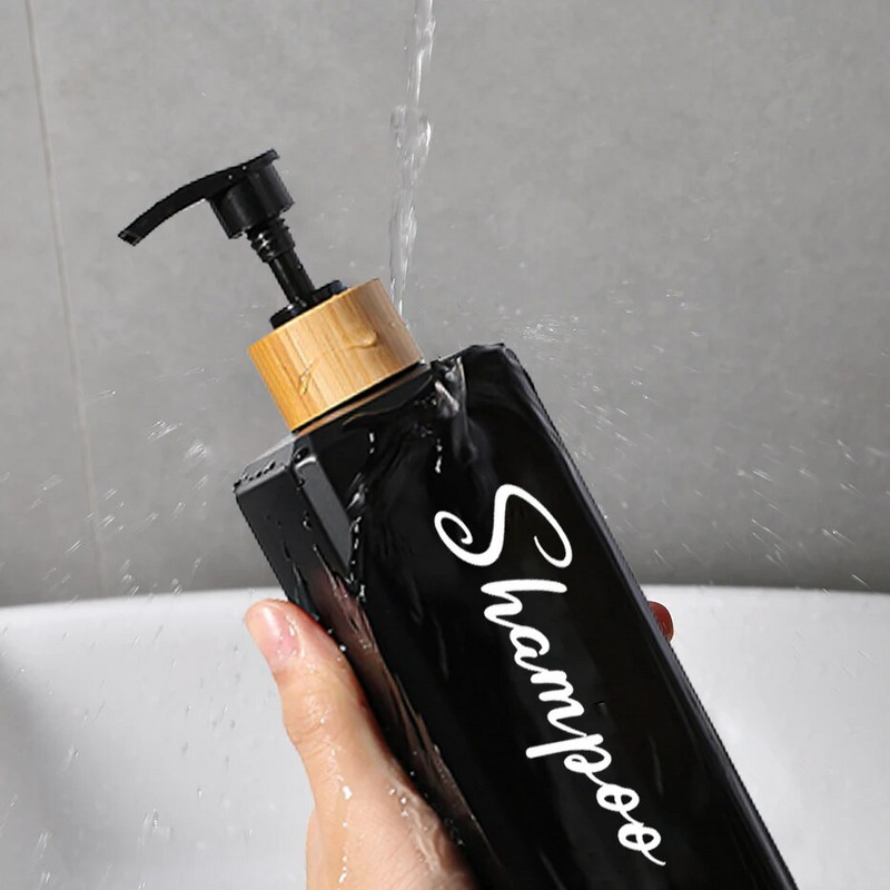 Dozatori za kupaonicu od 500 ml Kvadratni dozatori šampona za gel za tuširanje Dozatori za pranje tijela Punjive boce s pumpicom od bambusa Posude za losione