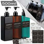 Dozator de săpun de baie de 500 ml, șampon pătrat reîncărcat, gel de duș, sticla de spălat corporal, dozator de loțiune, etichetă impermeabilă