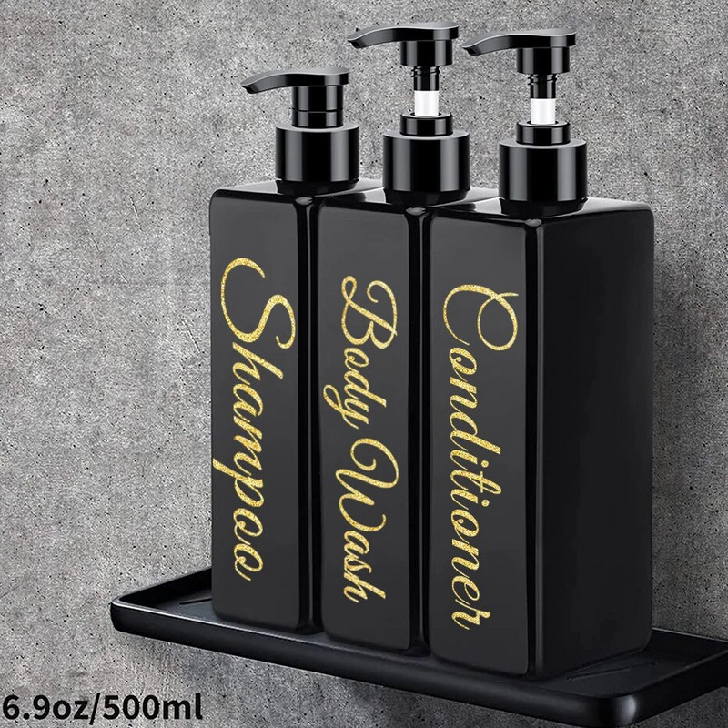 Dozator de săpun de baie de 500 ml, șampon pătrat reîncărcat, gel de duș, sticla de spălat corporal, dozator de loțiune, etichetă impermeabilă