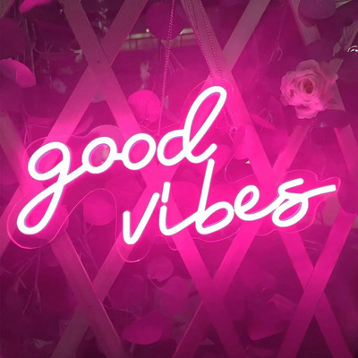 Good Vibes Μόνο φωτεινή επιγραφή Ροζ νέον LED νυχτερινά φώτα Goodvibes φωτεινή πινακίδα νέον Διακόσμηση τοίχου για κορίτσια Μακιγιάζ Διακόσμηση δωματίου Γαμήλιο πάρτι