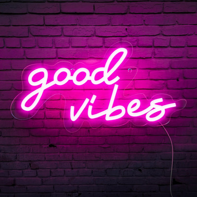 „Good Vibes“ Tik Neoniniai ženklai Rožinė Neoninė LED naktiniai šviestuvai „Goodvibes“ Neoniniai ženkleliai Sienų dekoras Mergaičių makiažo kambario dekoras Vestuvių vakarėlis