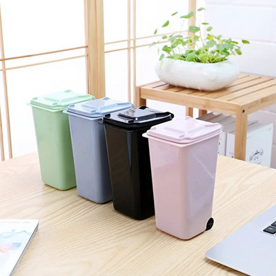 Creative Wheelie Mini Waste Bins Household Home Office Supplies Trash Can Desktop Plastic Bucket Dustbin Small Storage Organiser