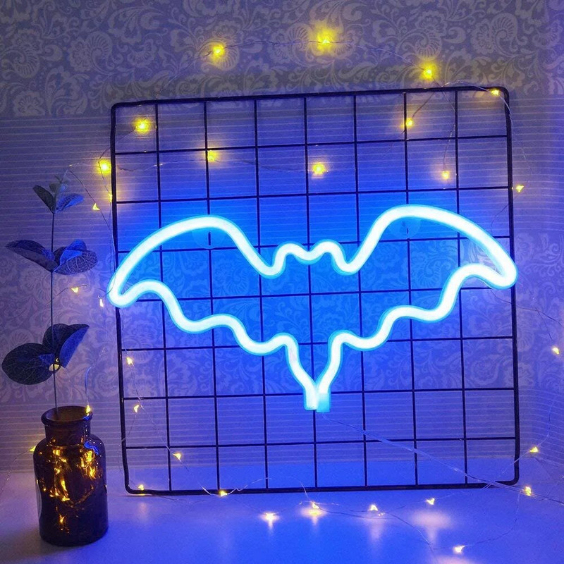 Spalvinga šikšnosparnio LED neoninė šviesa, Kalėdų, Helovino vakarėlių vestuvių dekoracijos Vaikų kambario naktinis šviestuvas, baras, namų sienų dekoras, nauja
