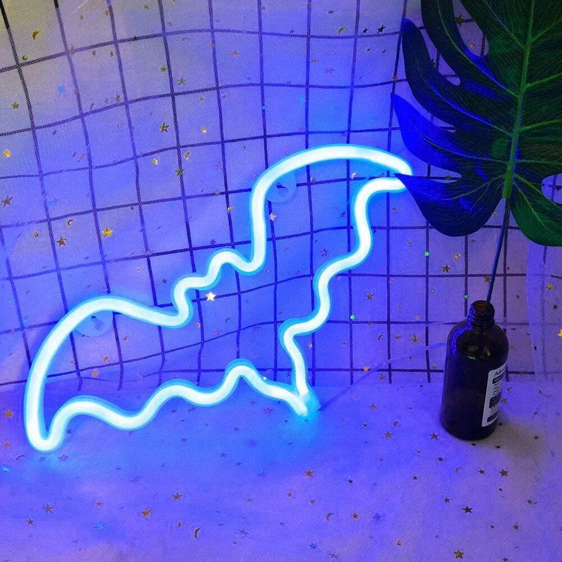 Spalvinga šikšnosparnio LED neoninė šviesa, Kalėdų, Helovino vakarėlių vestuvių dekoracijos Vaikų kambario naktinis šviestuvas, baras, namų sienų dekoras, nauja