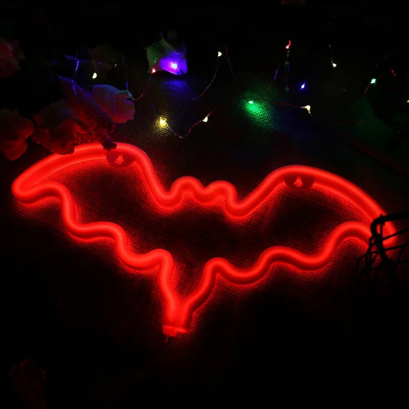 Spalvinga šikšnosparnio LED neoninė šviesa, Kalėdų, Helovino vakarėlių vestuvių dekoracijos Vaikų kambario naktinis šviestuvas, baras, namų sienų dekoras, nauja
