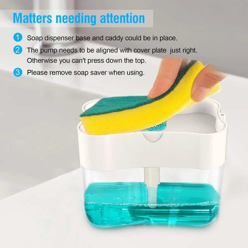 Set dozator de detergent portabil pentru cutie de sapun pentru vase de bucatarie cu suport pentru burete Instrumente de distribuire a lichidului de presare manuala