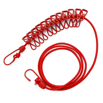Noua linie portabilă de îmbrăcăminte în aer liber, elastică, rezistentă la vânt, pentru camping, frânghie flexibilă pentru rufe, cu 12 agrafe, cârlige metalice