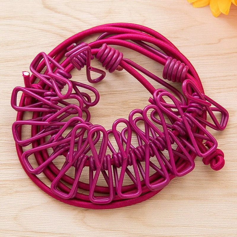 Nauja nešiojama lauko drabužių linija, atspari vėjui, lanksti skalbimo virvė su 12 spaustukų metaliniais kabliais