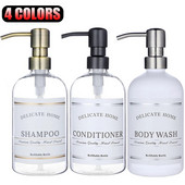 Dozator de săpun Apothecary Sticla de duș de baie elegantă Pompă din oțel inoxidabil Sticlă de plastic pentru șampon Balsam Gel de spălat corporal