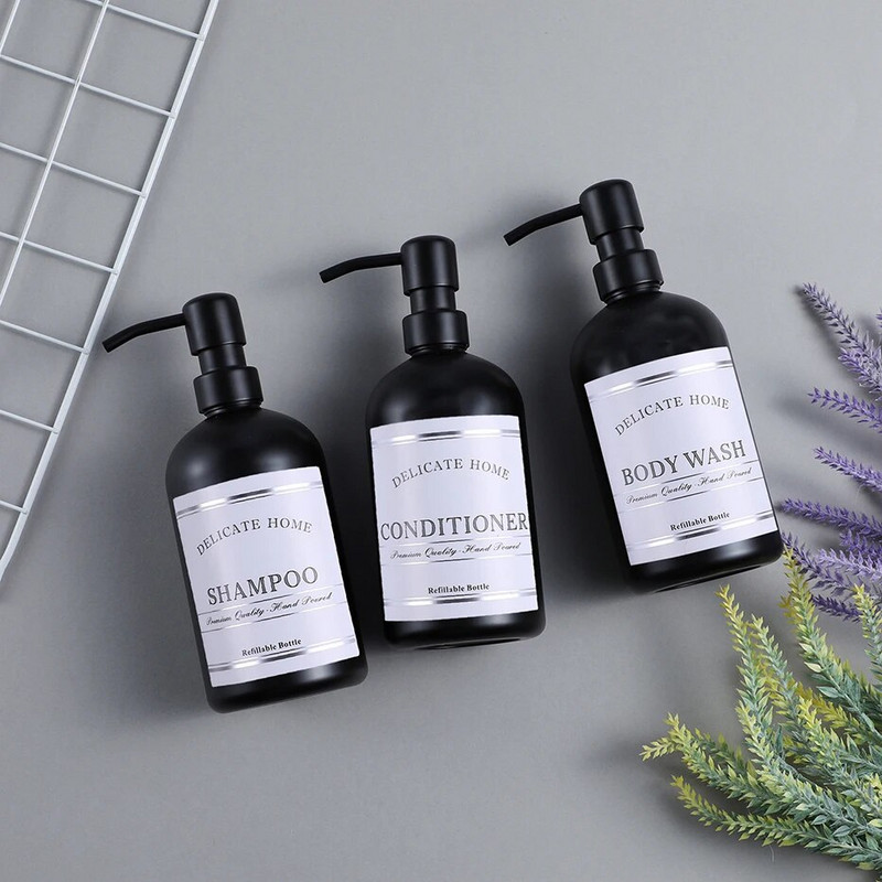 Apothecary muilo dozatorius Elegantiškas vonios kambario dušo butelis nerūdijančio plieno siurblio plastikinis buteliukas šampūno kondicionieriaus kūno prausimui