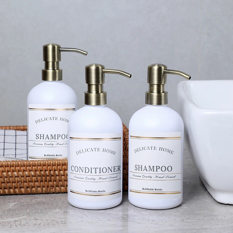 Apothecary muilo dozatorius Elegantiškas vonios kambario dušo butelis nerūdijančio plieno siurblio plastikinis buteliukas šampūno kondicionieriaus kūno prausimui