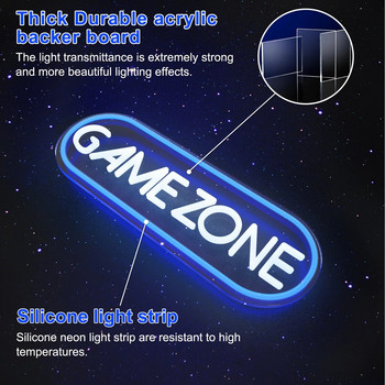 Πινακίδα Νέον Ζώνης Παιχνιδιού Μεγάλα φώτα νέον LED Gamer για δωμάτιο παιχνιδιών Διακόσμηση τοίχου κρεβατοκάμαρας USB Φωτιστικό νέον με διακόπτη Παιδικό δωμάτιο