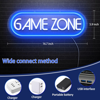 Game Zone Neon Sign Големи LED геймърски неонови светлини за стая за игри Спалня Декорация на стена USB захранвана неонова лампа с превключвател Детска стая