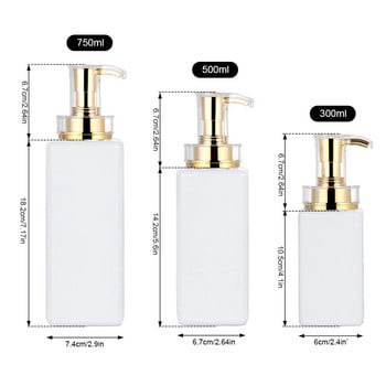 Квадратна бутилка за сапун Контейнер за шампоан за измиване на тяло със златна помпа Ръчна преса Бутилка за сапун за многократно пълнене Водоустойчиви етикети