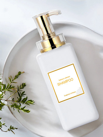 Квадратна бутилка за сапун Контейнер за шампоан за измиване на тяло със златна помпа Ръчна преса Бутилка за сапун за многократно пълнене Водоустойчиви етикети