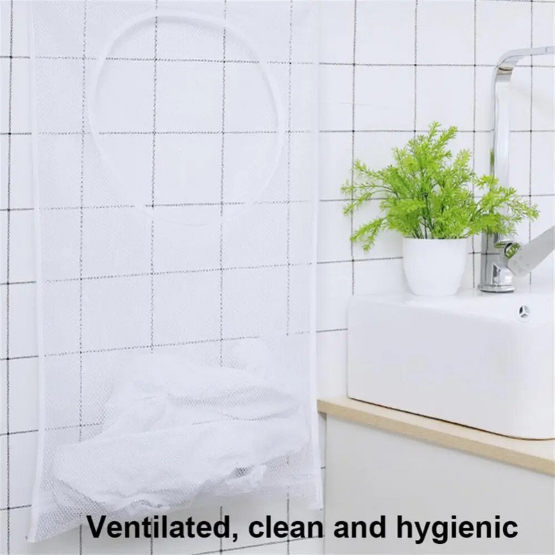 1db összecsukható szennyes kosár falra akasztható hálós mosodai táska piszkos ruhák tároló táskák otthoni fürdőszoba vízálló kosár keret vödör