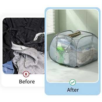 Здрави сгъваеми кошници за пране-Изскачащи кошници за пране с удобен джоб за пране Баня Детска стая Общежитие Черен