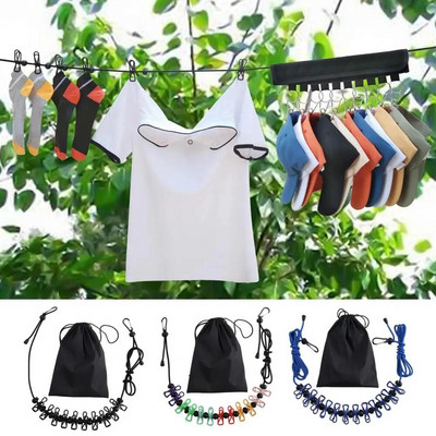 Clothes Drying Rack Rope Retractable Portable Clothesline Storage Clothing Line With 12 Clips For Laundry Drying Line Camping