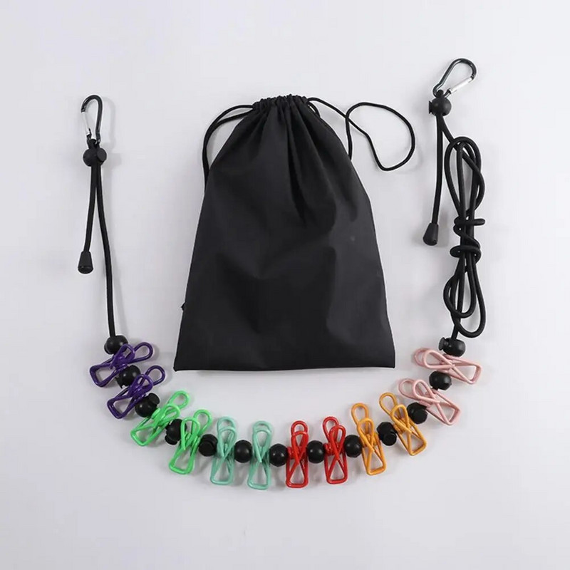 Drabužių džiovinimo kabyklos virvė Ištraukiama nešiojama rūbų virvė laikymo drabužių linija su 12 spaustukų, skirta skalbinių džiovinimo linijai stovyklauti