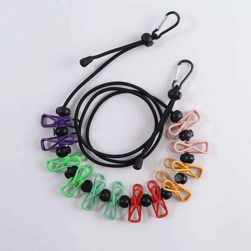 Drabužių džiovinimo kabyklos virvė Ištraukiama nešiojama rūbų virvė laikymo drabužių linija su 12 spaustukų, skirta skalbinių džiovinimo linijai stovyklauti