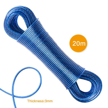 Въже за дрехи от 65 фута Външно въже за дрехи от тежка стомана със синьо PVC покритие Въже за дрехи за пътуване Проводници за външно сушене на пране