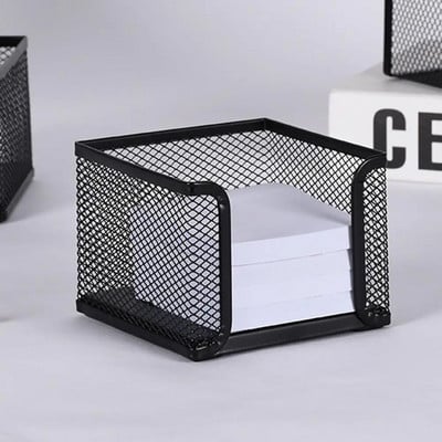 Fashion Multifunctional Office Stationery Desk Organizer Mesh Collection Memo Pad Sticky Note Organizer Box For Birthday Gift