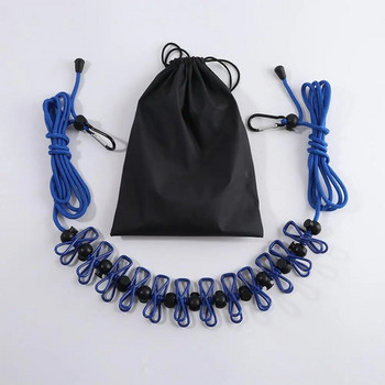 Въже за въже за дрехи Преносим многофункционален комплект еластични въжета за дрехи с кукички Щипки Мъниста за къмпинг на открито Силно затягане