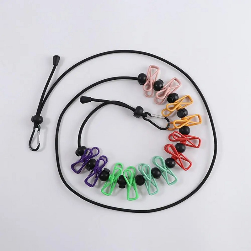 Nešiojamas daugiafunkcinis elastingas drabužių virvelių rinkinys su kabliukais, spaustukais, karoliukai stovyklavimui lauke Tvirtas suspaudimas