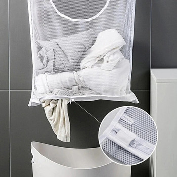 Домакинска стенна кошница за пране Чанта за съхранение на мръсни дрехи Играчка Баня Дишаща мрежа Органайзер за съхранение на дрехи за баня